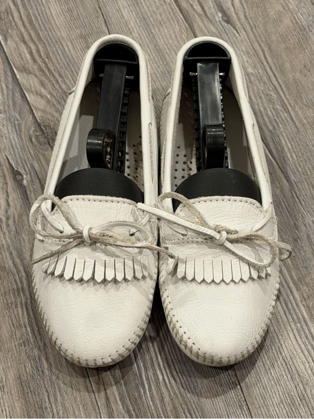 Minnetonka 324 Leather Driving Moccasin Loafer Shoes Womens 5.5 White Cowhide
